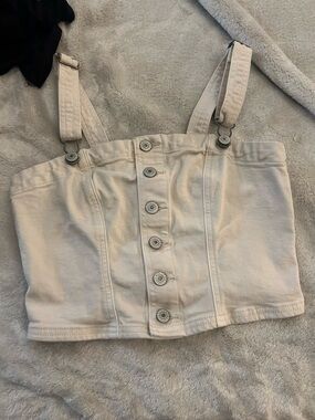 American Eagle Outfitters Beige Smocked Crop Top